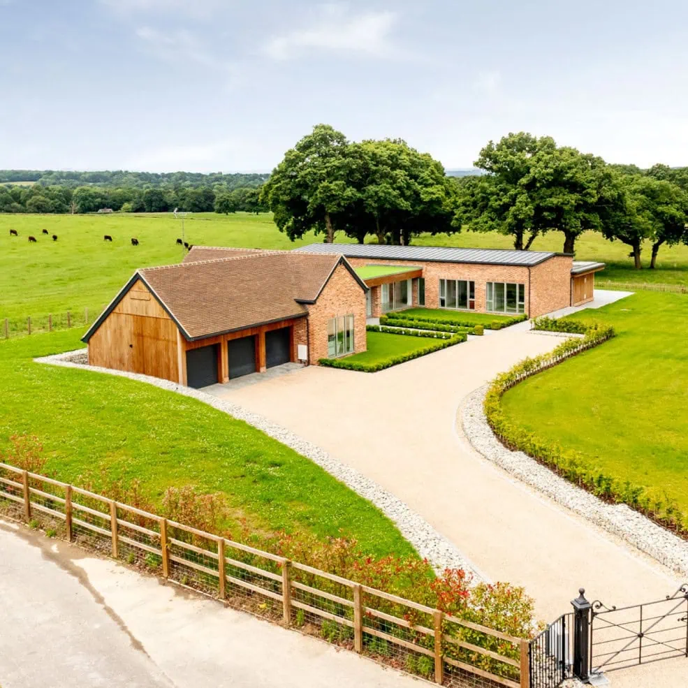 Timber frame house in the countryside